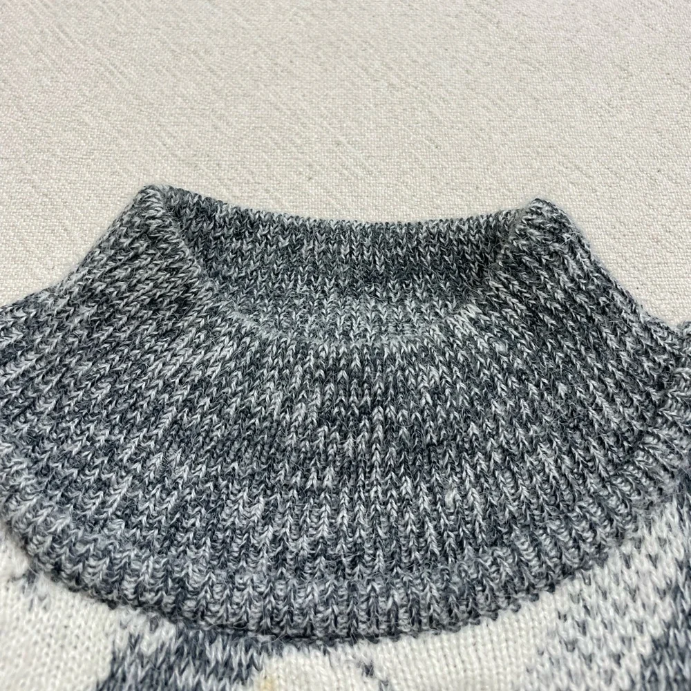 VTG‎ 80s Alpine Grey White 3D Knit Jacquard Mock Neck Sweater L - Picture 5 of 5